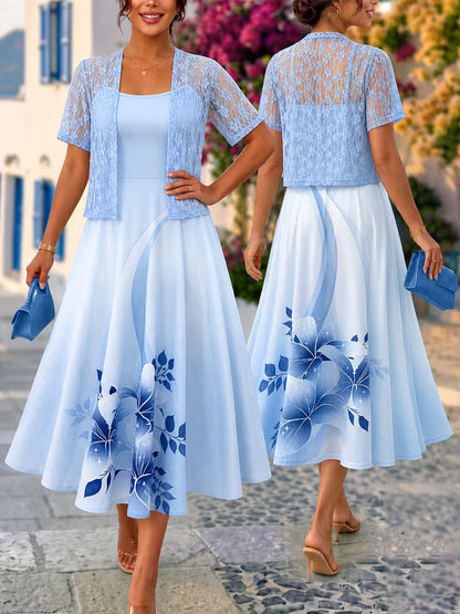 Luxurious Lace Blazer & Floral Maxi Dress Set