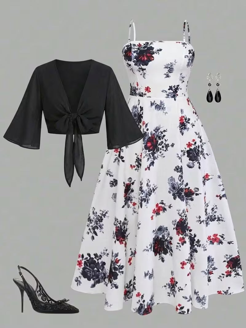 Women's New Summer Fashion Printed 2pcs Dress Set