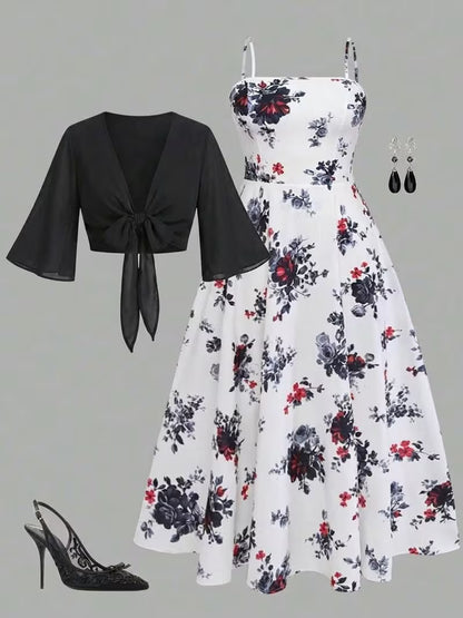 Women's New Summer Fashion Printed 2pcs Dress Set
