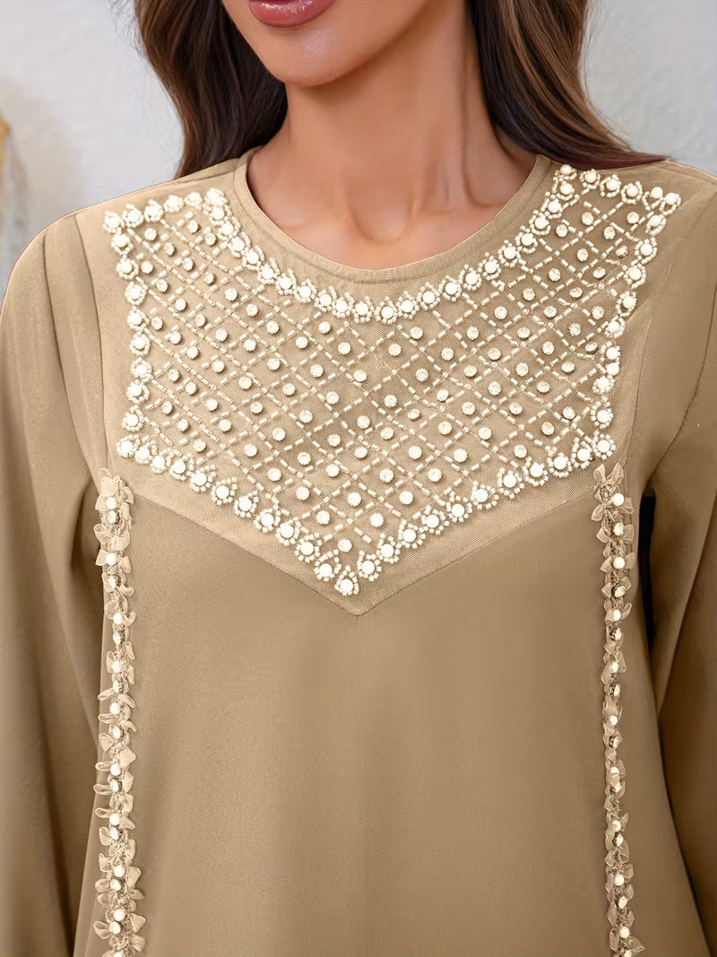 Luxury Pearl Sequin Abaya 2-Piece Set