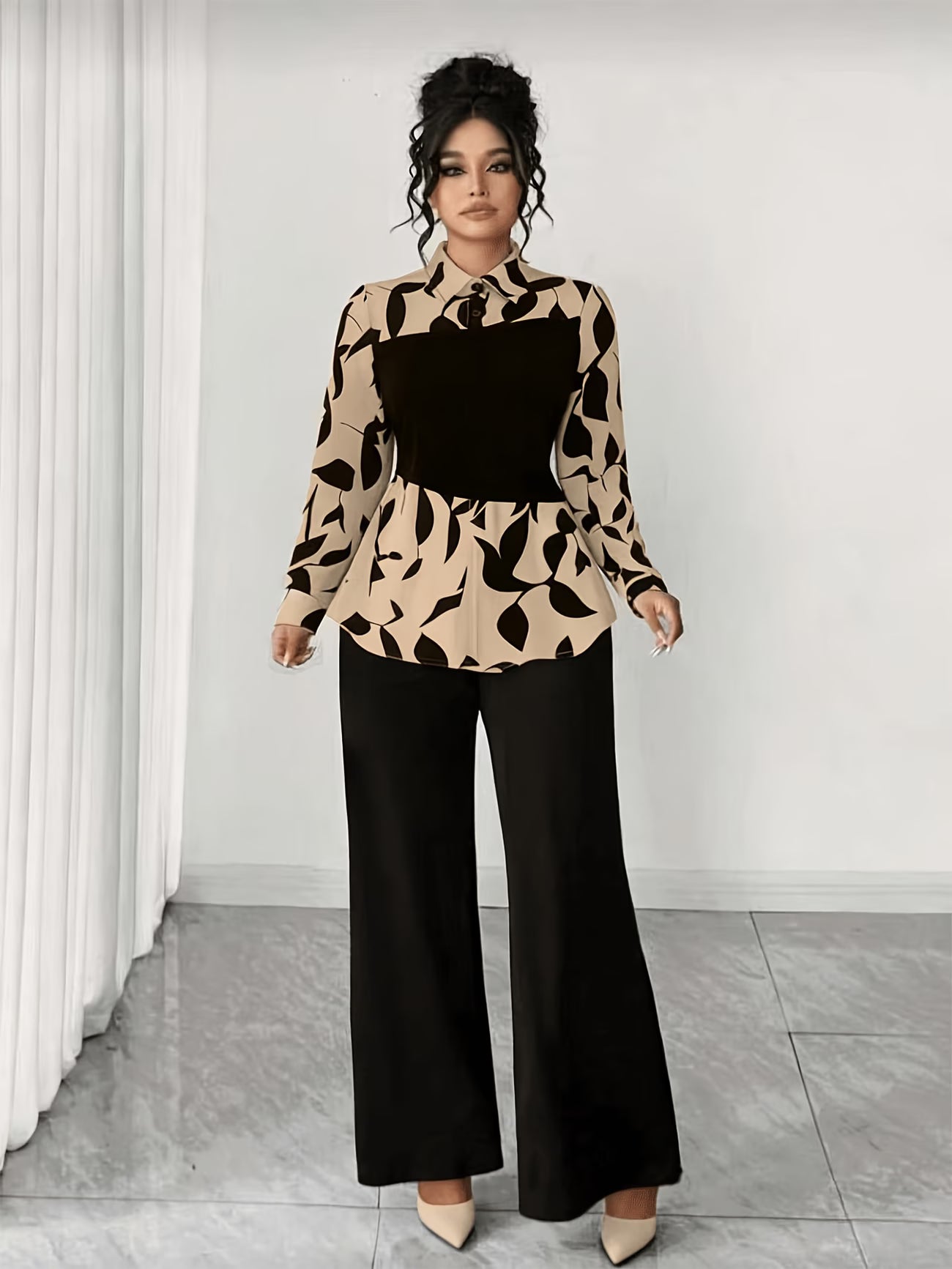 Women's Elegant Long Sleeve Top & Pants Set