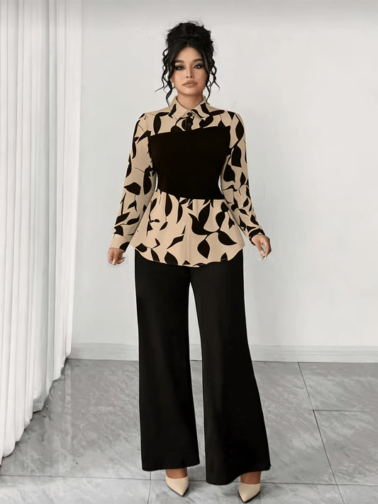 Women's Elegant Long Sleeve Top & Pants Set