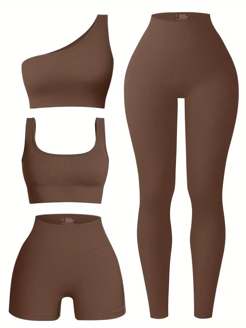 4-Piece Seamless Ribbed Activewear Set