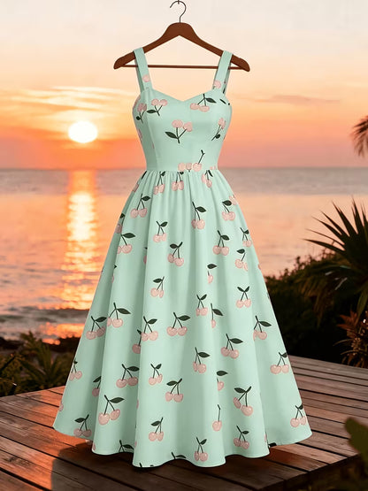 Women's Premium Floral Tie Strap Midi Dress