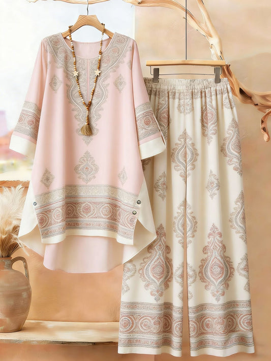 Elegant Botanical Print 2-Piece Women’s Co-Ord Set