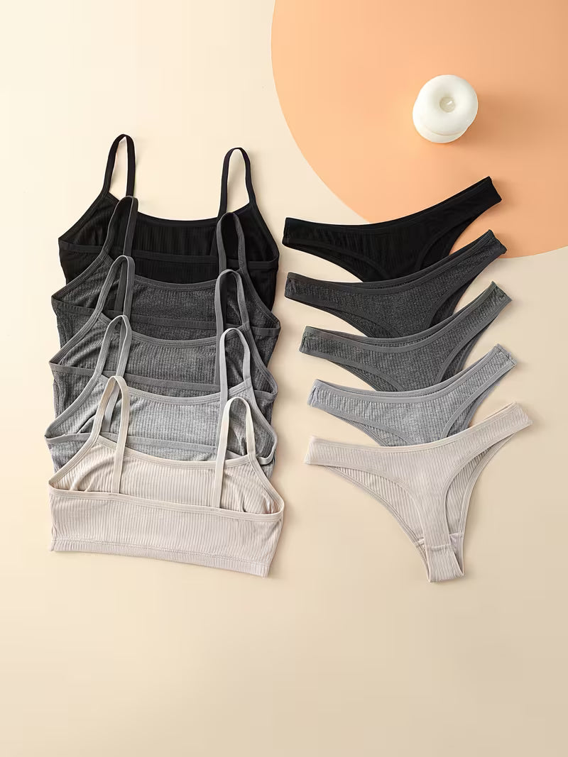 Pack of 5 Women's Bra & Panty Set – Soft Comfortable Everyday Lingerie Combo