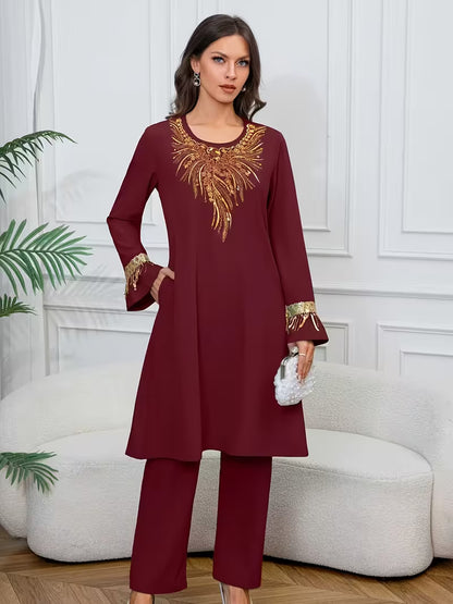 Royal Embroidered Sequin Ladies' Suit