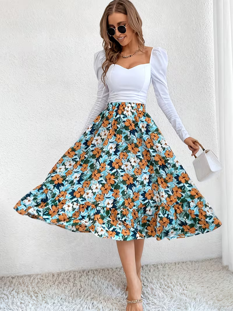 Women's Premium Printed Crop Top & Maxi Skirt Set