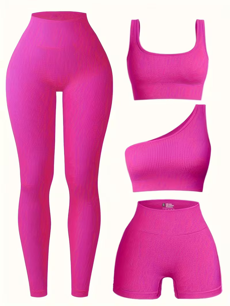 4-Piece Seamless Ribbed Activewear Set