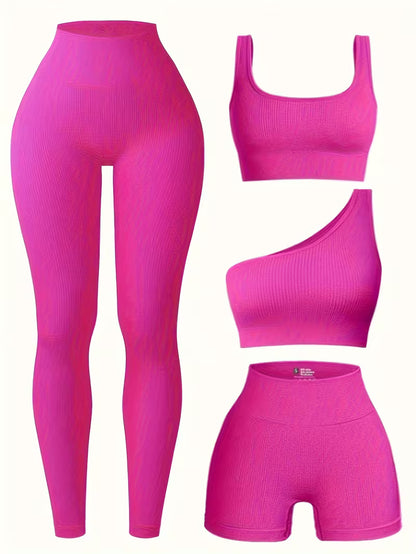 4-Piece Seamless Ribbed Activewear Set