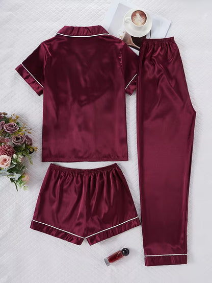 Women's Luxe Satin 3-Piece Sleepwear Set