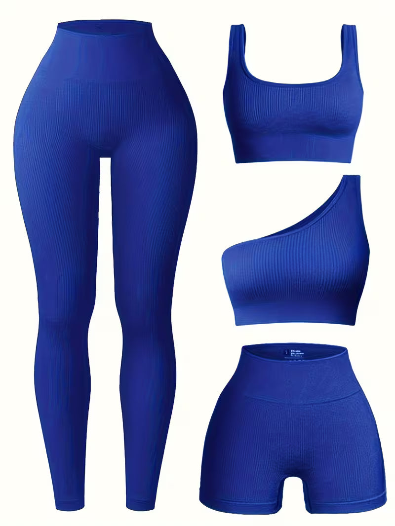 4-Piece Seamless Ribbed Activewear Set