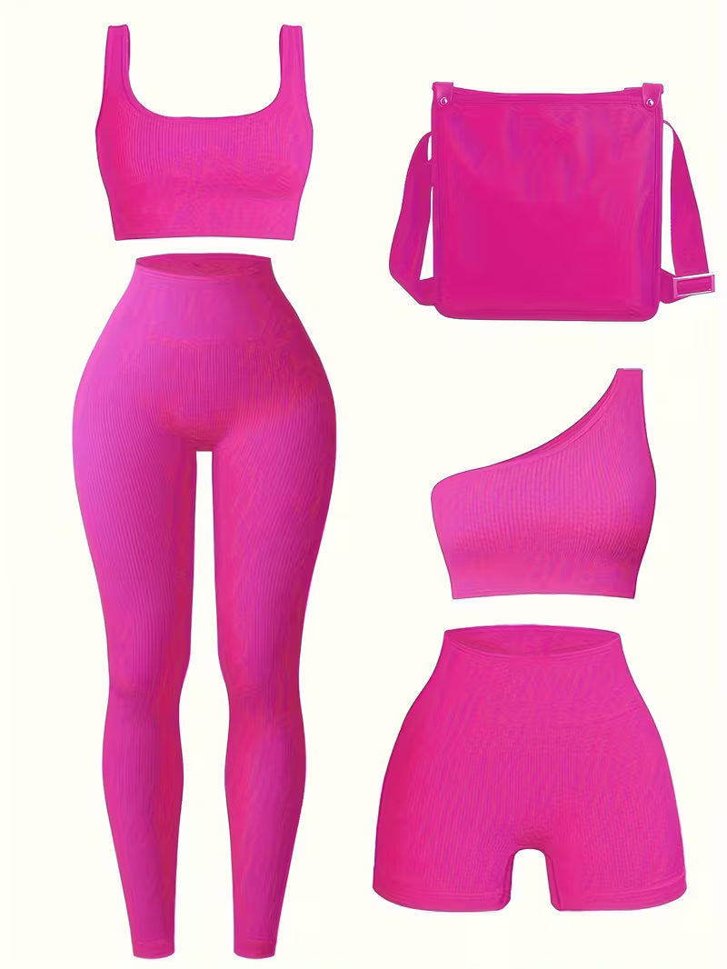 4-Piece Seamless Ribbed Activewear Set
