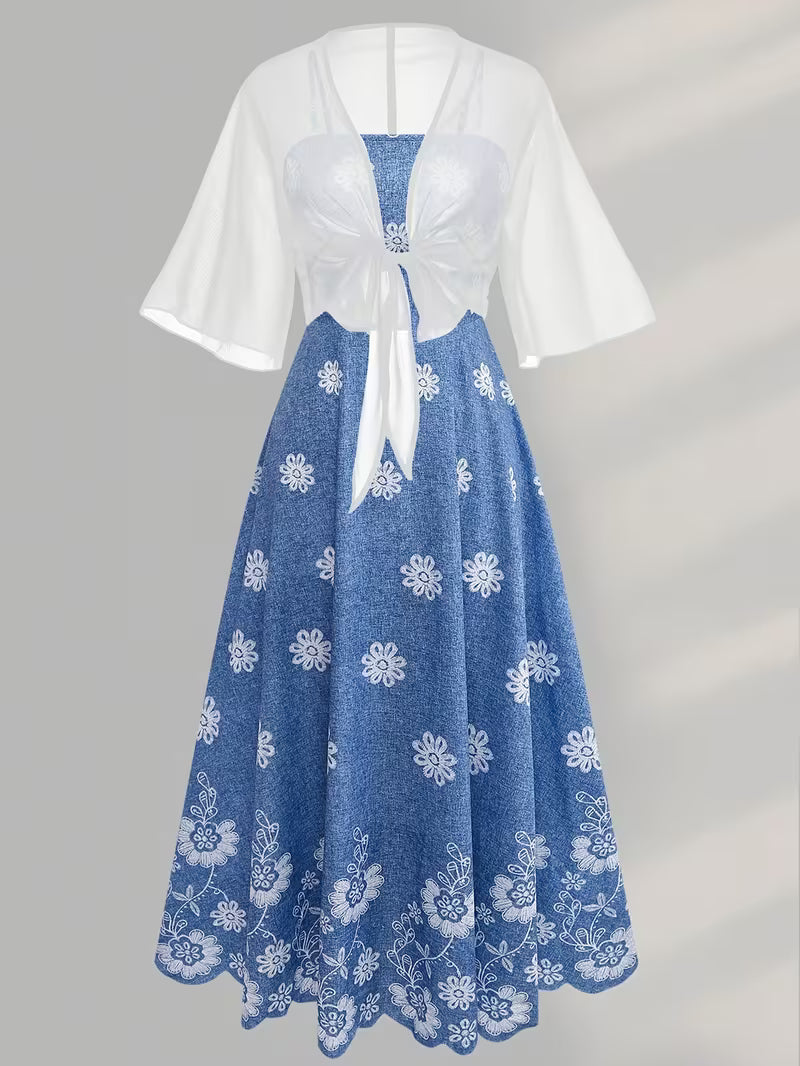 Women's New Summer Fashion Printed 2pcs Dress Set