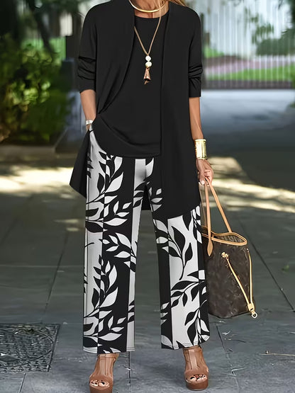 Women's 3-Piece Printed Co-Ord Set | Cardigan, Tank Top & Wide-Leg Pants
