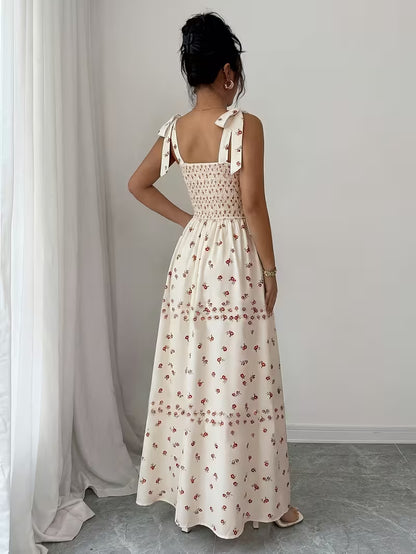 Women's Premium Floral Tie Strap Midi Dress