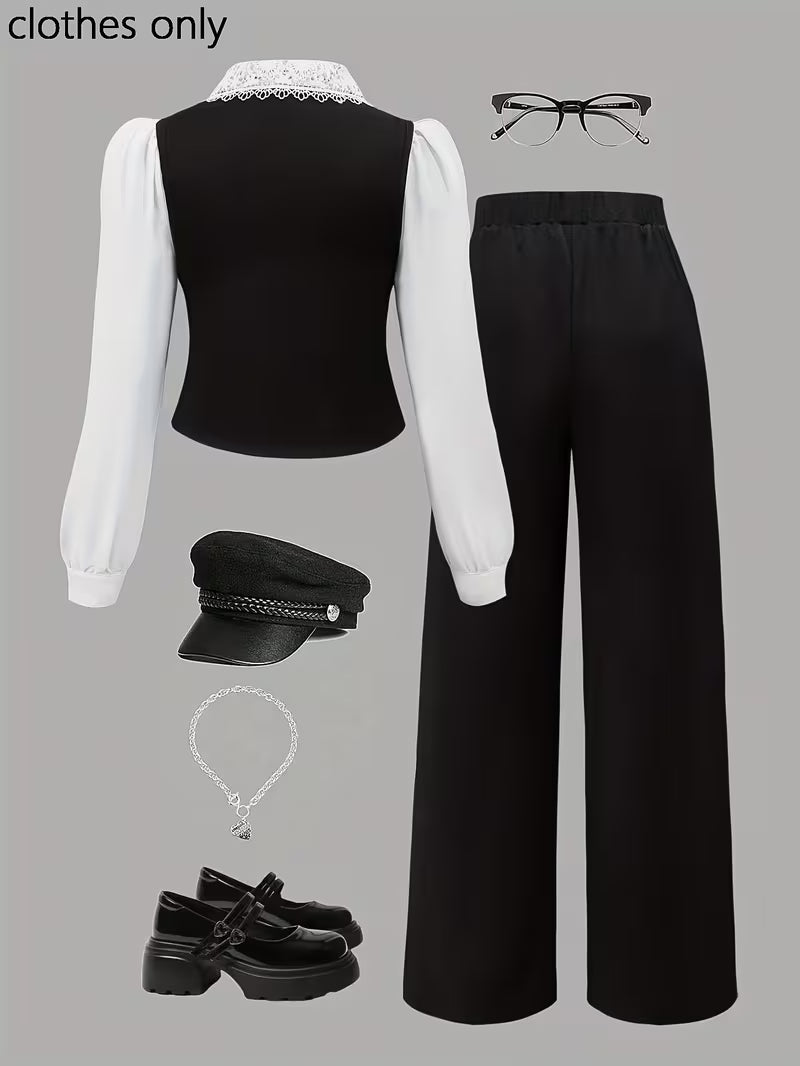Women's Elegant Long Sleeve Top & Pants Set