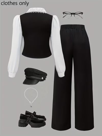 Women's Elegant Long Sleeve Top & Pants Set