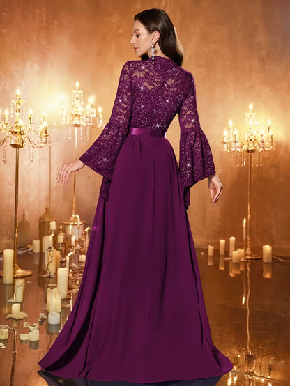 Royal Sequin Lace Evening Gown
