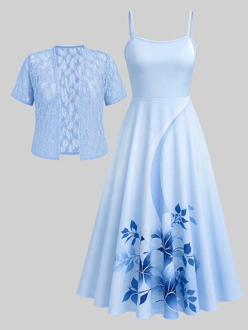 Luxurious Lace Blazer & Floral Maxi Dress Set