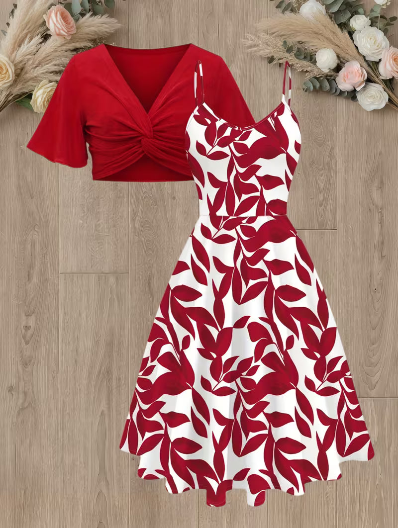 Midnight Bloom 2-Piece Midi Dress Set