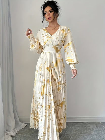 Women’s Floral Printed Pleated Maxi Dress