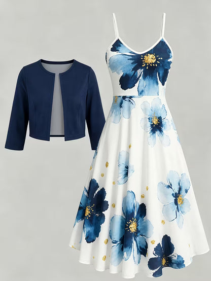 Elegant Bloom Cardigan Dress Set