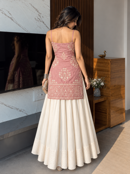 Women’s Embroidered Kurti & Flared Skirt Set