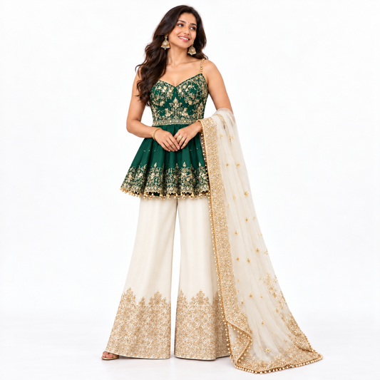 Women’s Embroidered Peplum Sharara Set