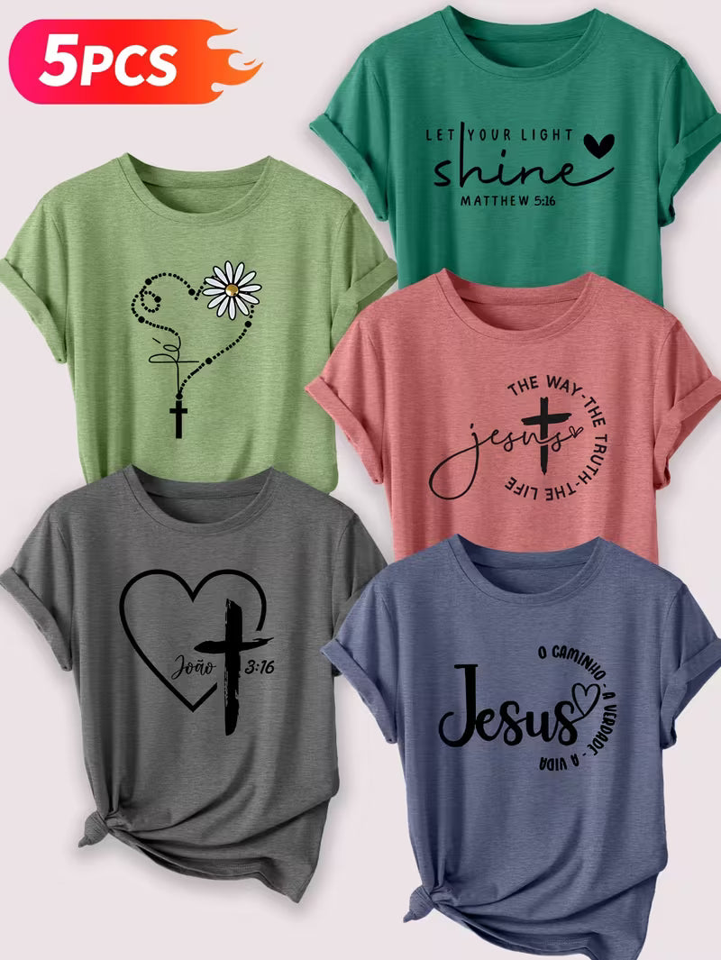 Pack of 5 Women’s Printed Casual T-Shirts