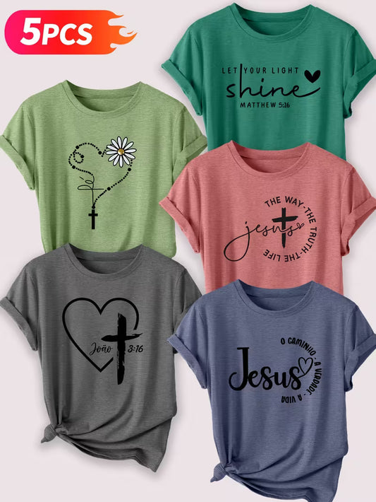 Pack of 5 Women’s Printed Casual T-Shirts