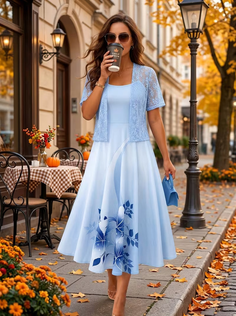 Luxurious Lace Blazer & Floral Maxi Dress Set
