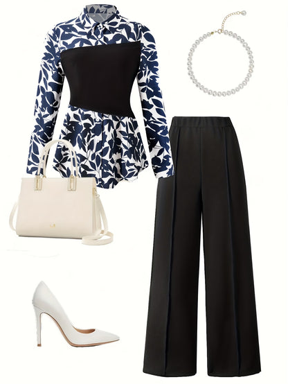 Women's Elegant Long Sleeve Top & Pants Set