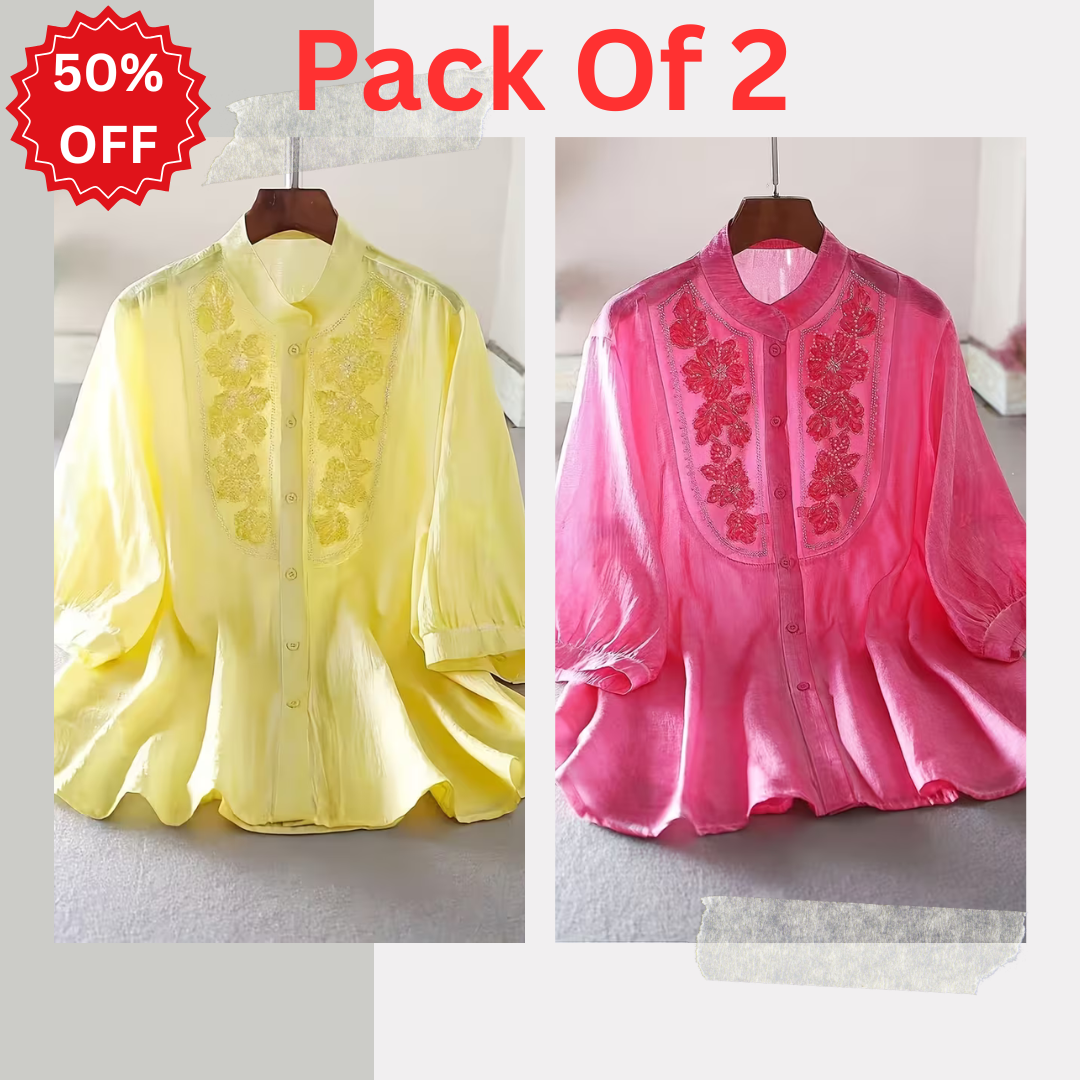 Pack of 2 Women's Premium Embroidered Casual Tops