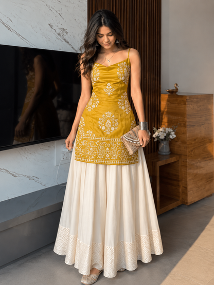 Women’s Embroidered Kurti & Flared Skirt Set