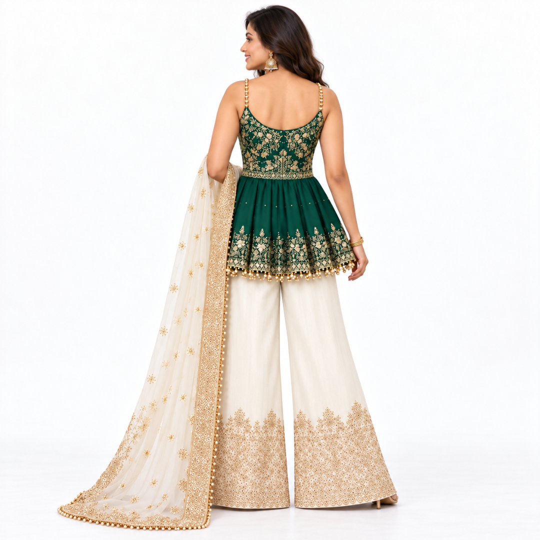 Women’s Embroidered Peplum Sharara Set