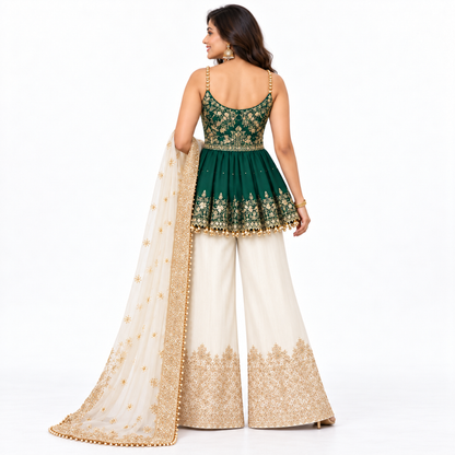 Women’s Embroidered Peplum Sharara Set