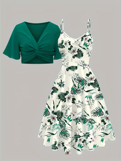 Women Summer Vacation Floral Dress & Top 2-Piece Set