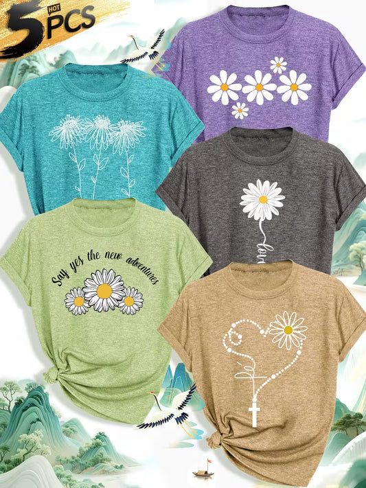 Pack of 5 Women’s Printed Casual T-Shirts