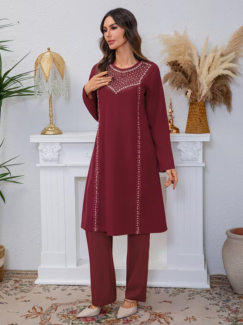 Luxury Pearl Sequin Abaya 2-Piece Set