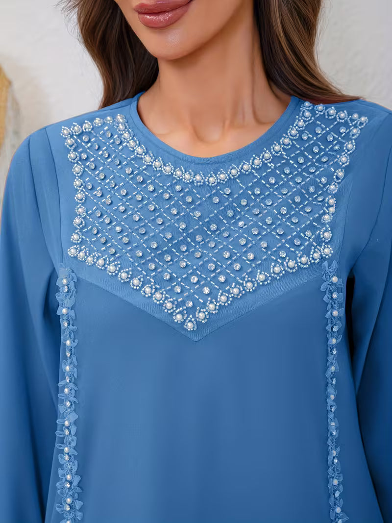 Luxury Pearl Sequin Abaya 2-Piece Set