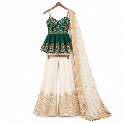 Women’s Embroidered Peplum Sharara Set