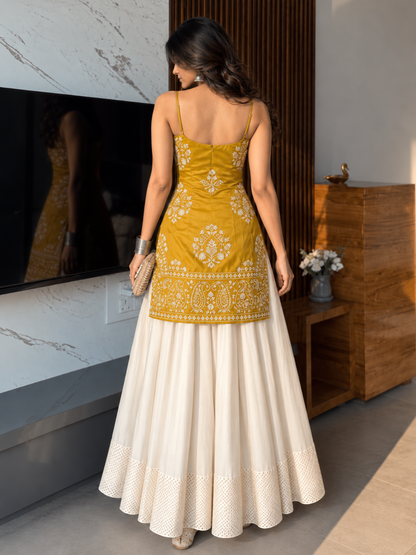 Women’s Embroidered Kurti & Flared Skirt Set