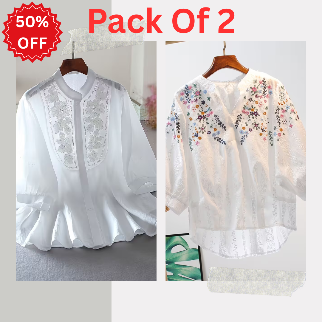 Pack of 2 Women's Premium Embroidered Casual Tops