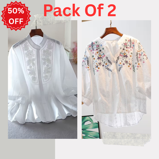 Pack of 2 Women's Premium Embroidered Casual Tops