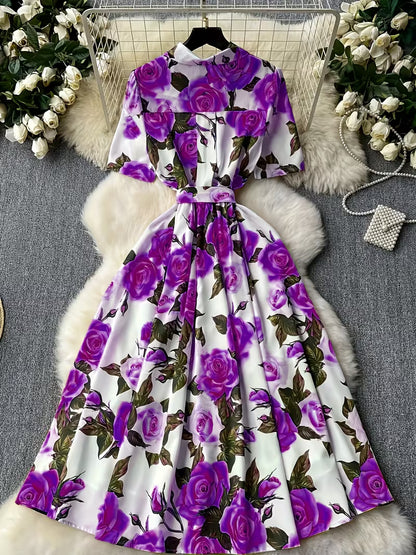 Women's Premium Floral Belted Midi Dress