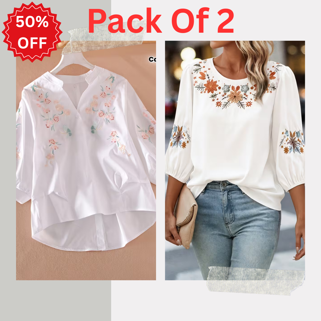 Pack of 2 Women's Premium Embroidered Casual Tops