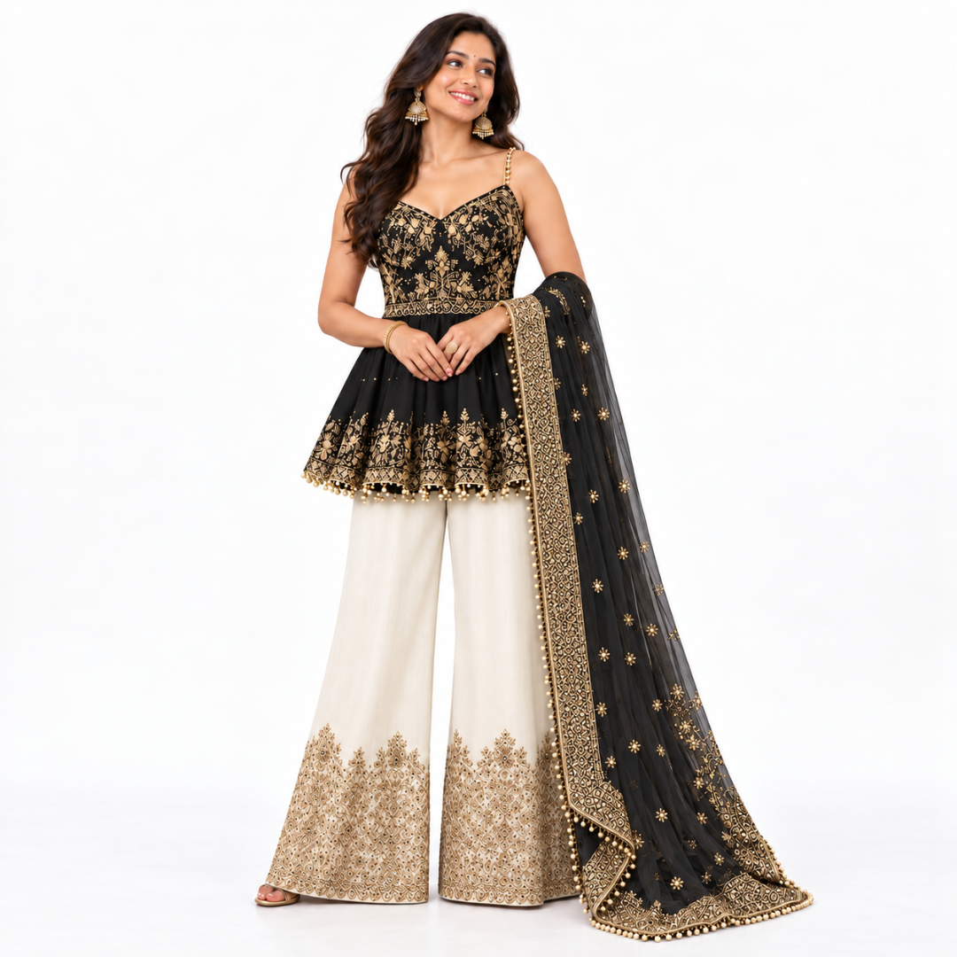 Women’s Embroidered Peplum Sharara Set