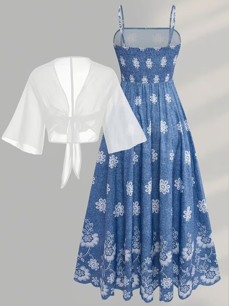 Women's New Summer Fashion Printed 2pcs Dress Set
