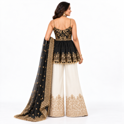 Women’s Embroidered Peplum Sharara Set